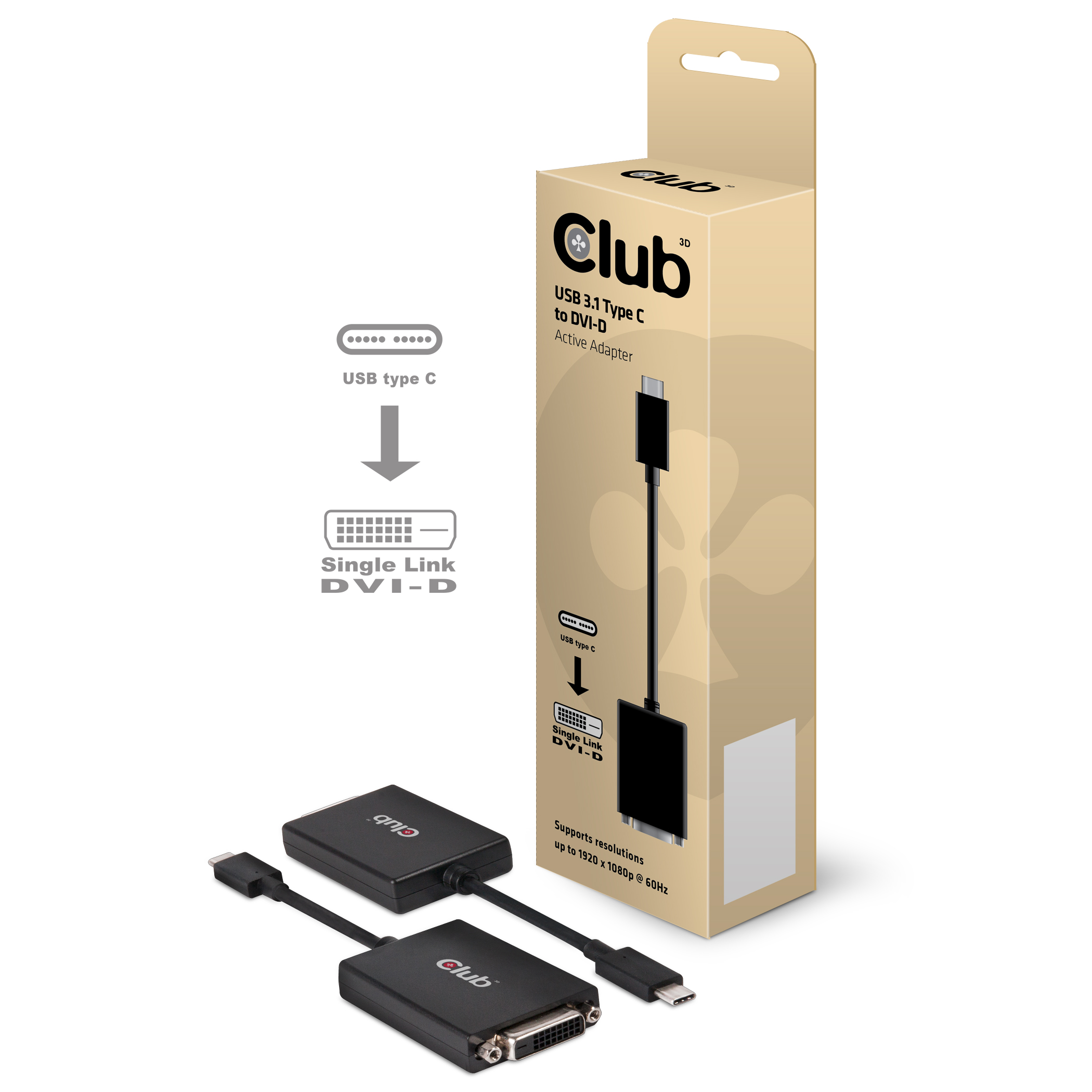 Club 3D USB-C auf DVI-D Adapter (aktiv)