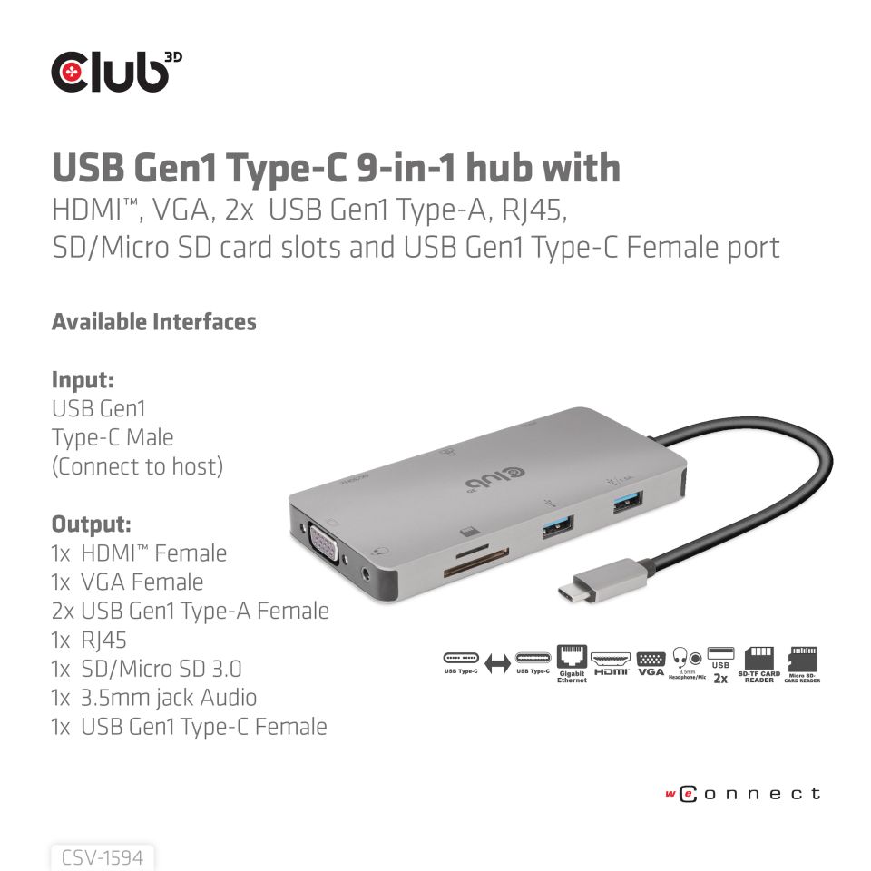 Club 3D USB-C Dockingstation 9-in-1