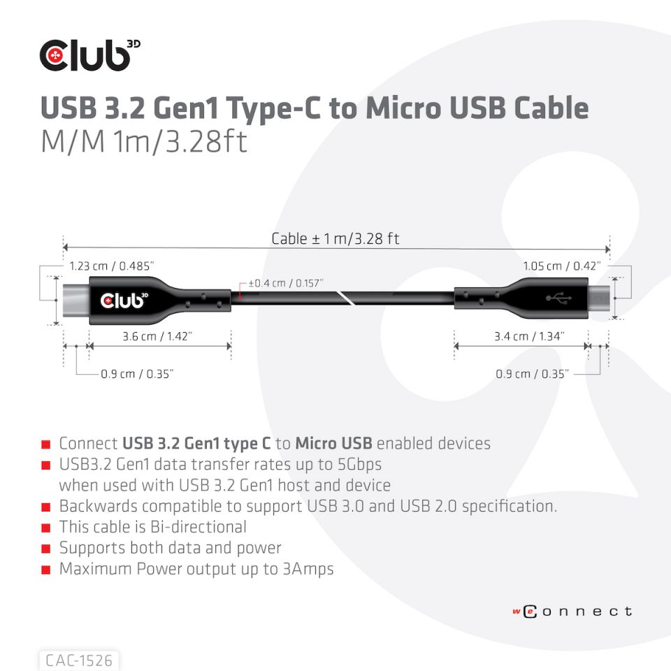 Club 3D USB 3.2 Typ C auf Micro USB Kabel - 1 m