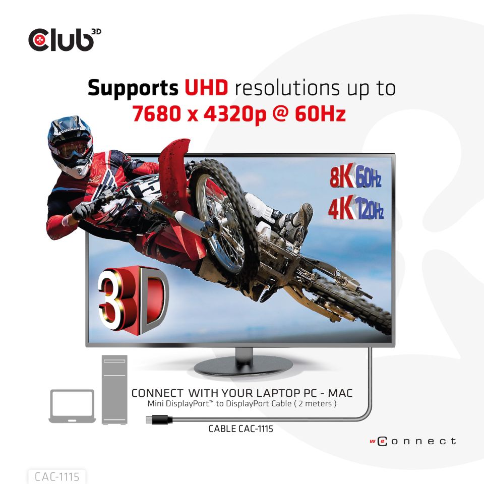 Club 3D Adapterkabel Mini DisplayPort auf DisplayPort 1.4 - 2m