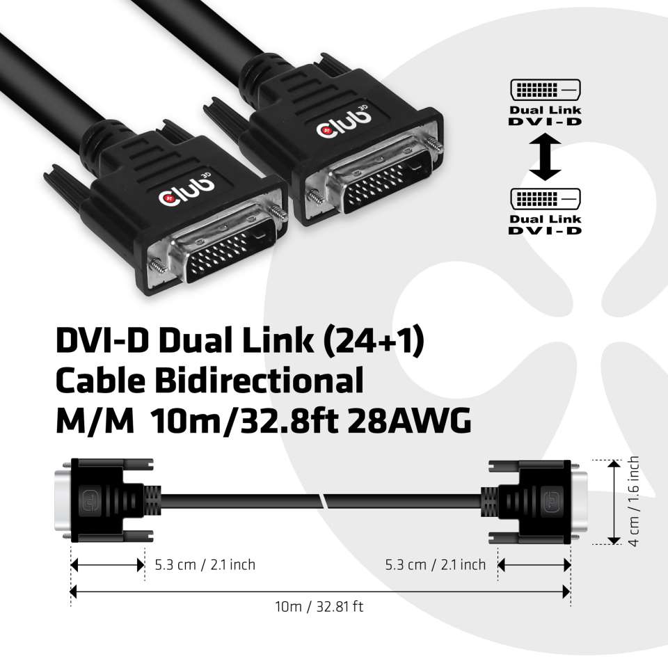 Club 3D DVI-Kabel Dual Link 24+1 Bidirektional - 10 m