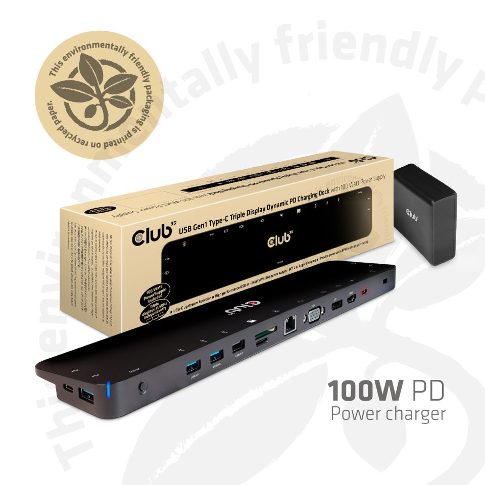 Club 3D USB-C - Triple Display Charging Dock 100W