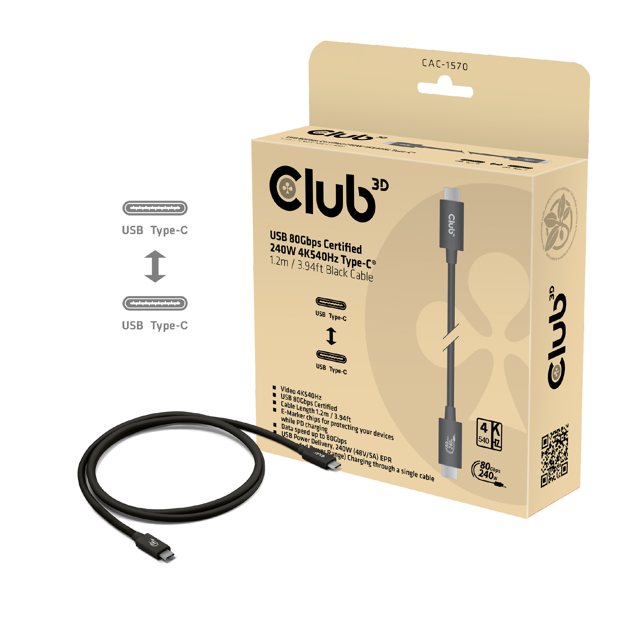 Club 3D Kabel USB C  4K540Hz - 1,2m