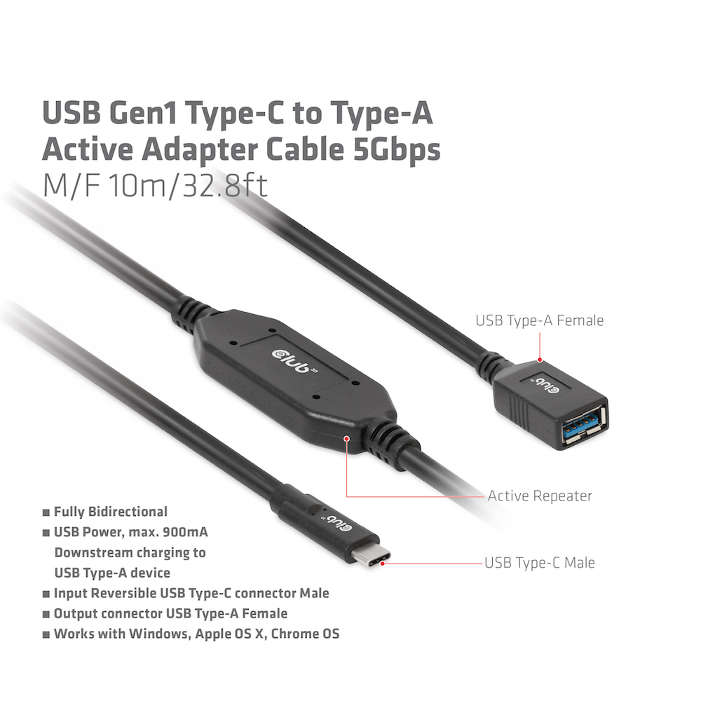 Club 3D Adapterkabel USB-C auf USB-A  - 10m
