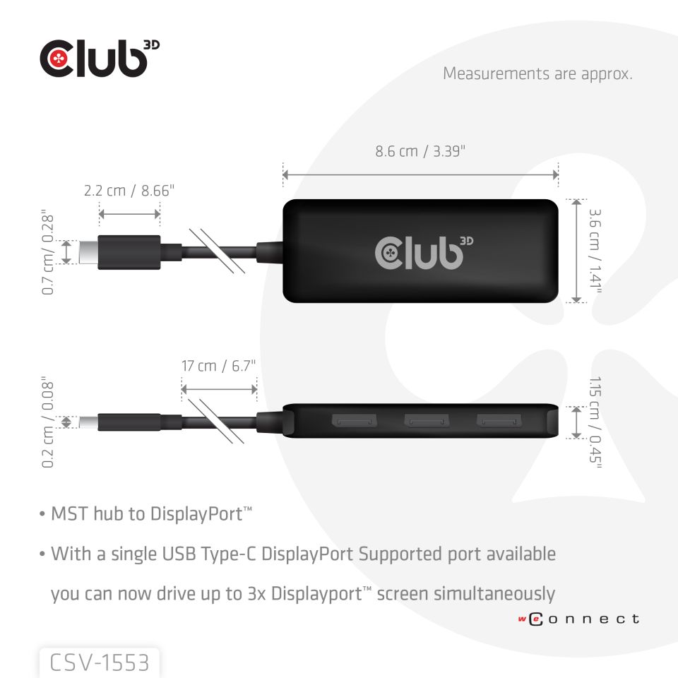 Club 3D Multi Stream Transport (MST) HUB - Tripple Display