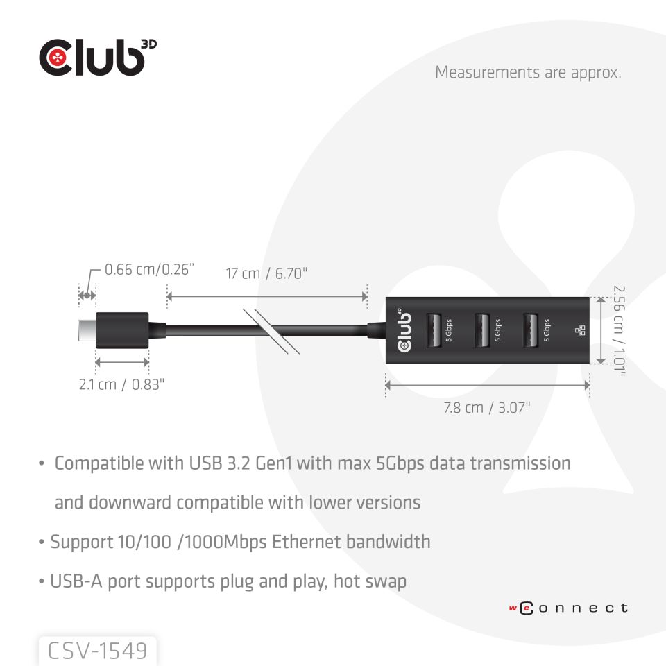 Club 3D USB-C Dockingstation USB-A + Gigabit Ethernet 