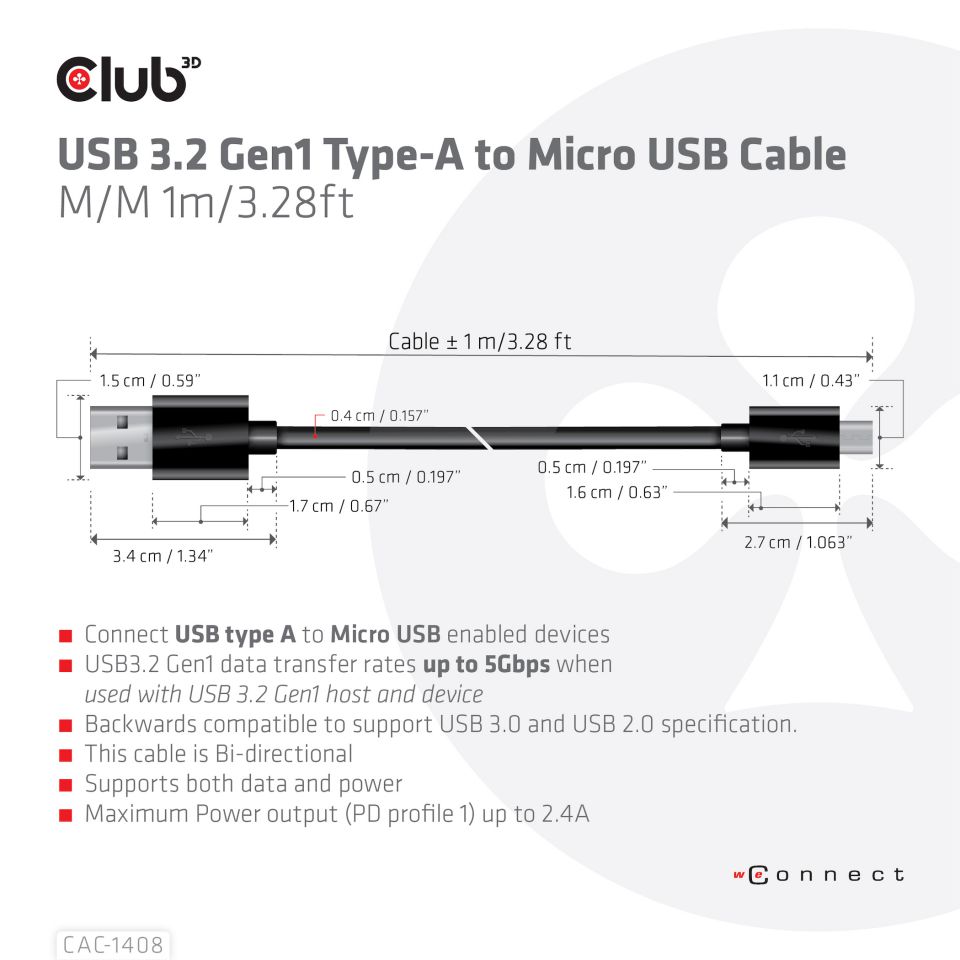 Club 3D USB-Kabel - 1m