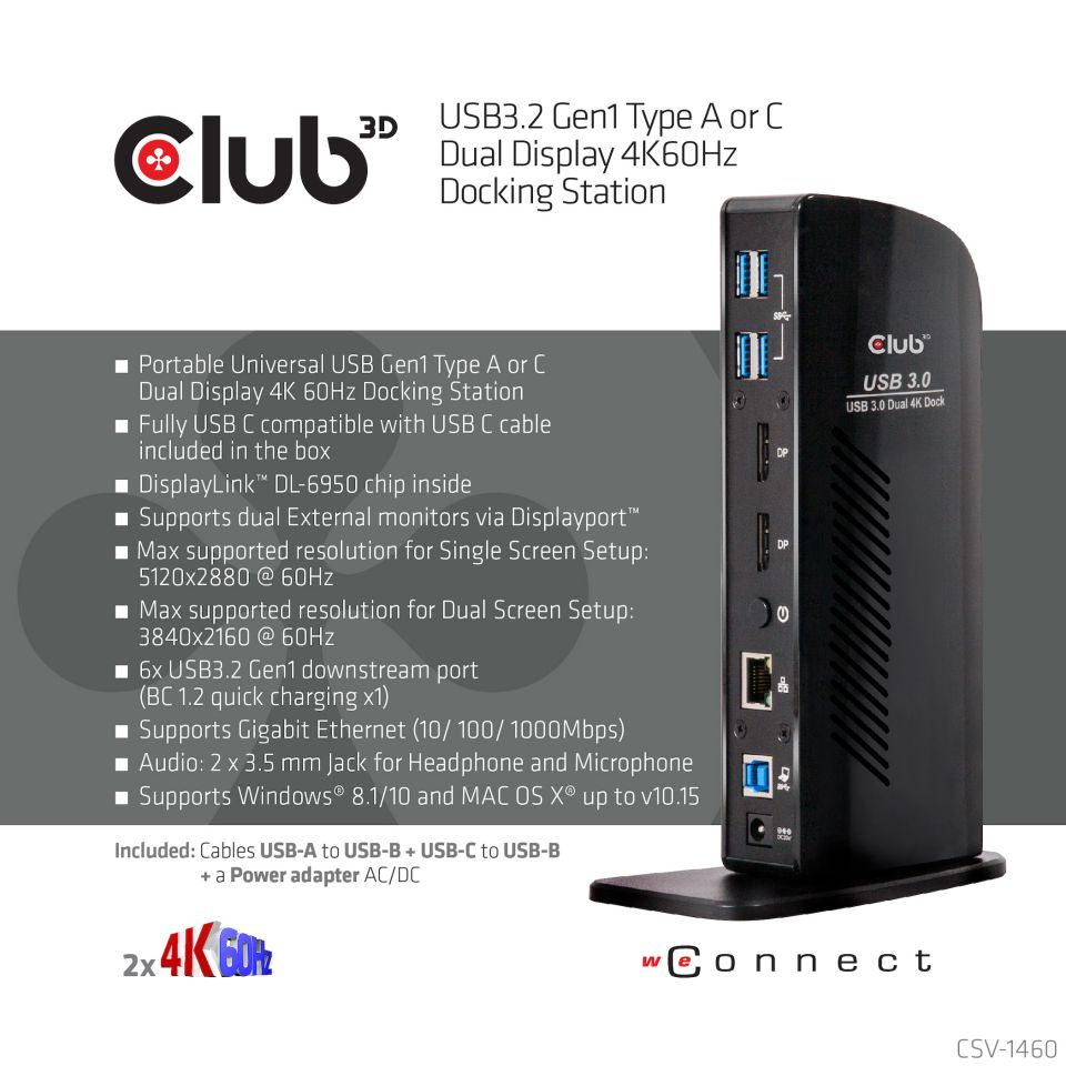 Club 3D USB-C Dockingstation Dual Display 4K60Hz