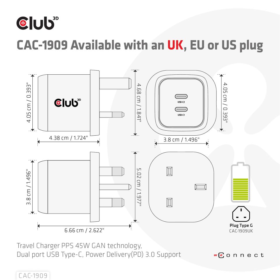 Club 3D Reiseladegerät - 45W