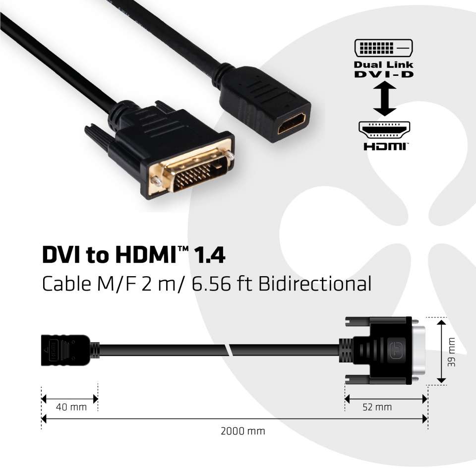 Club 3D DVI auf HDMI Adapterkabel - 2 m