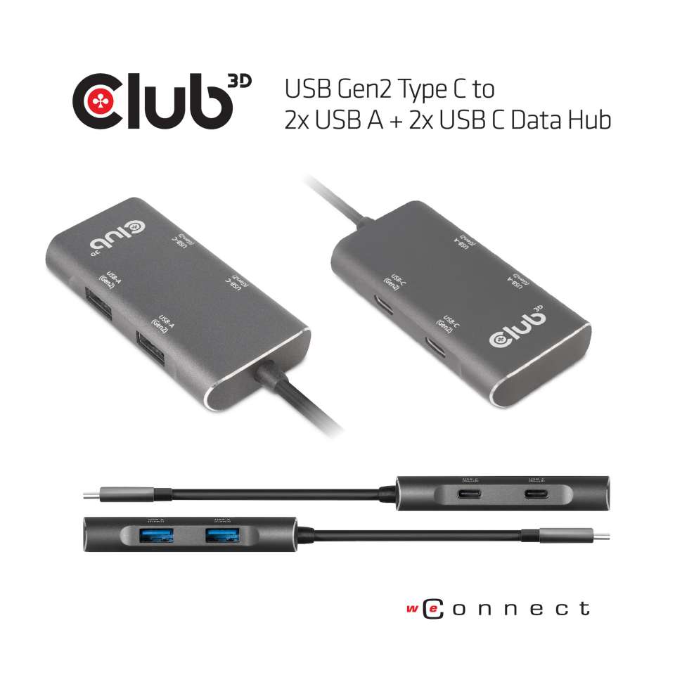 Club 3D USB Typ-C auf 2x USB A + 2x USB C Daten Hub