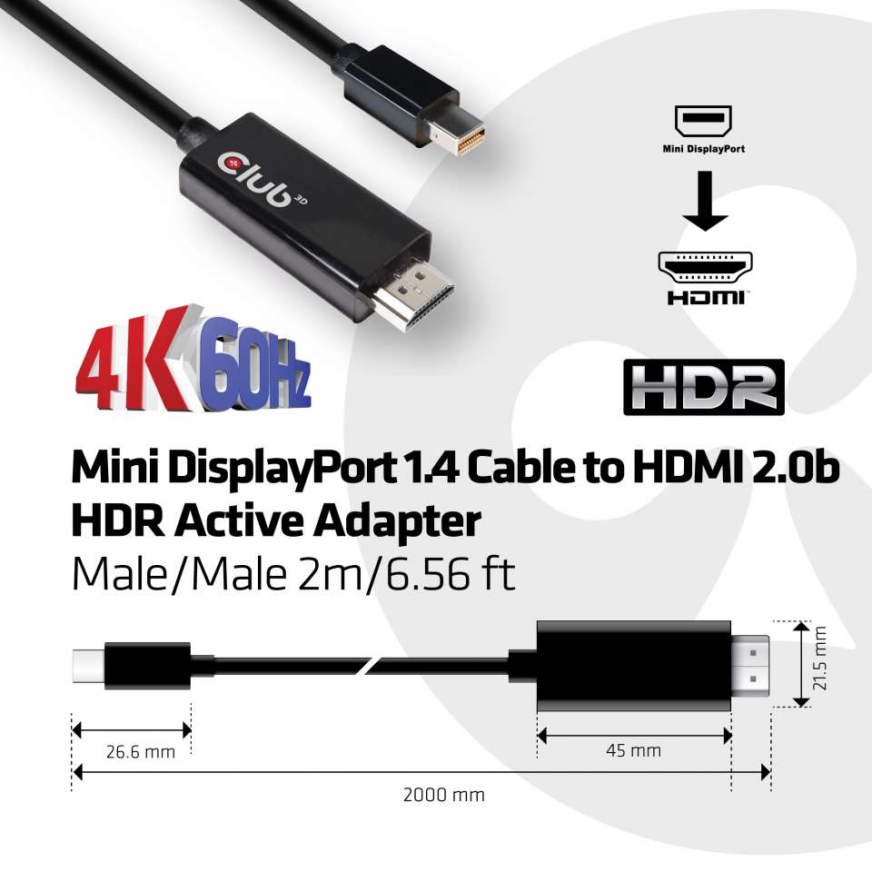 Club 3D Mini DisplayPort auf HDMI Adapterkabel - 2m