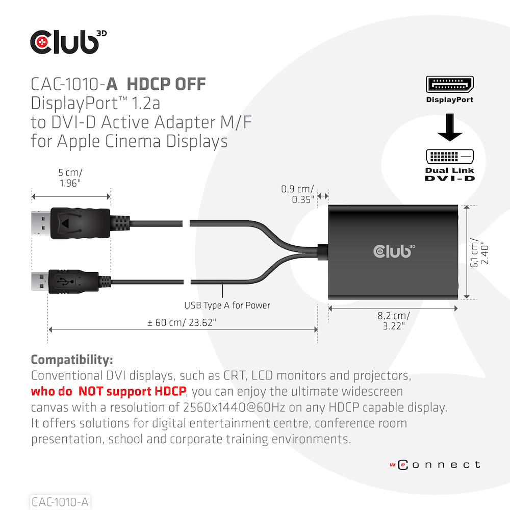 Club 3D DisplayPort auf DL DVI-D - HDCP OFF Adapter