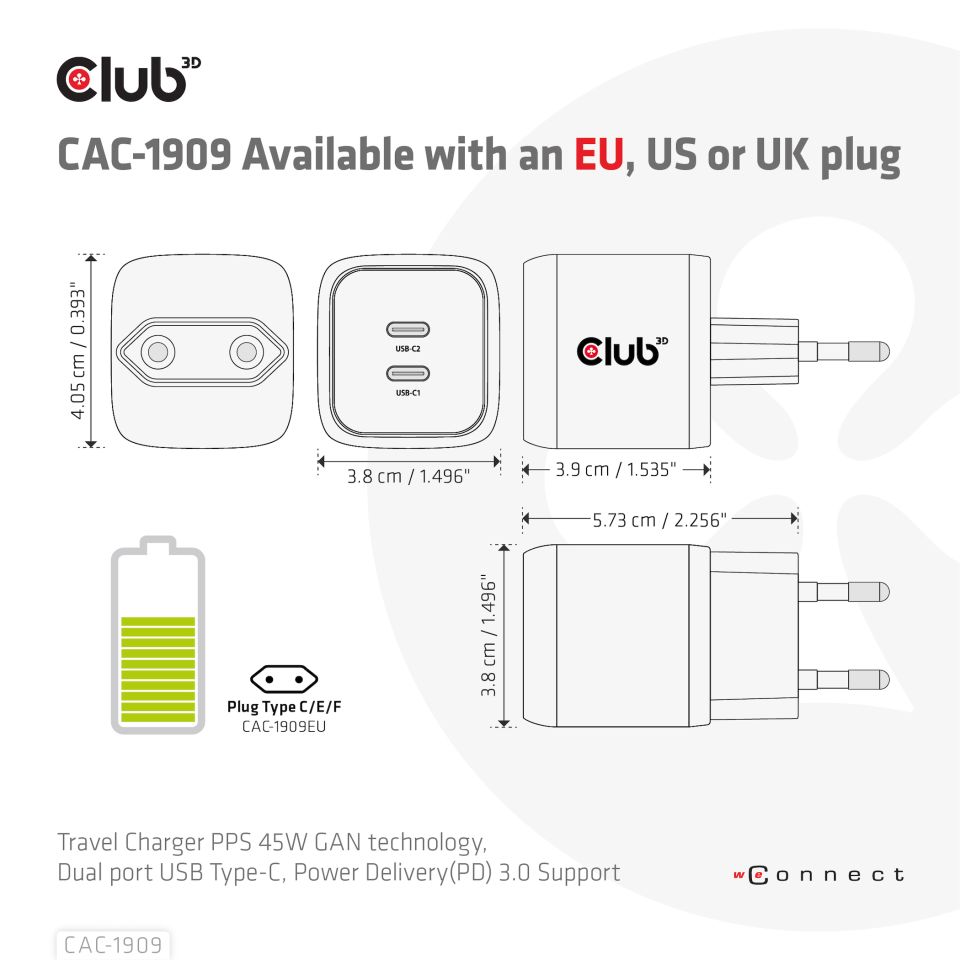 Club 3D Reiseladegerät - 45W