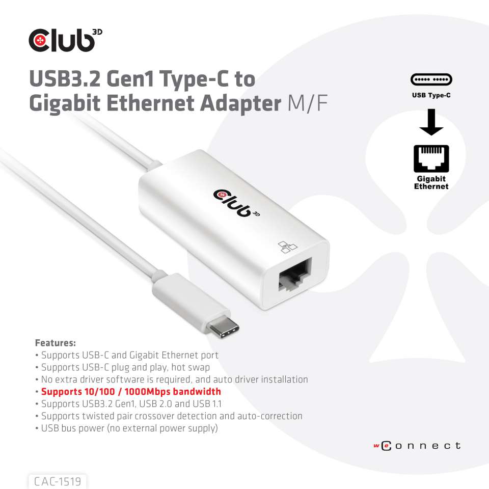Club 3D USB-C auf Gigabit Ethernet Adapter