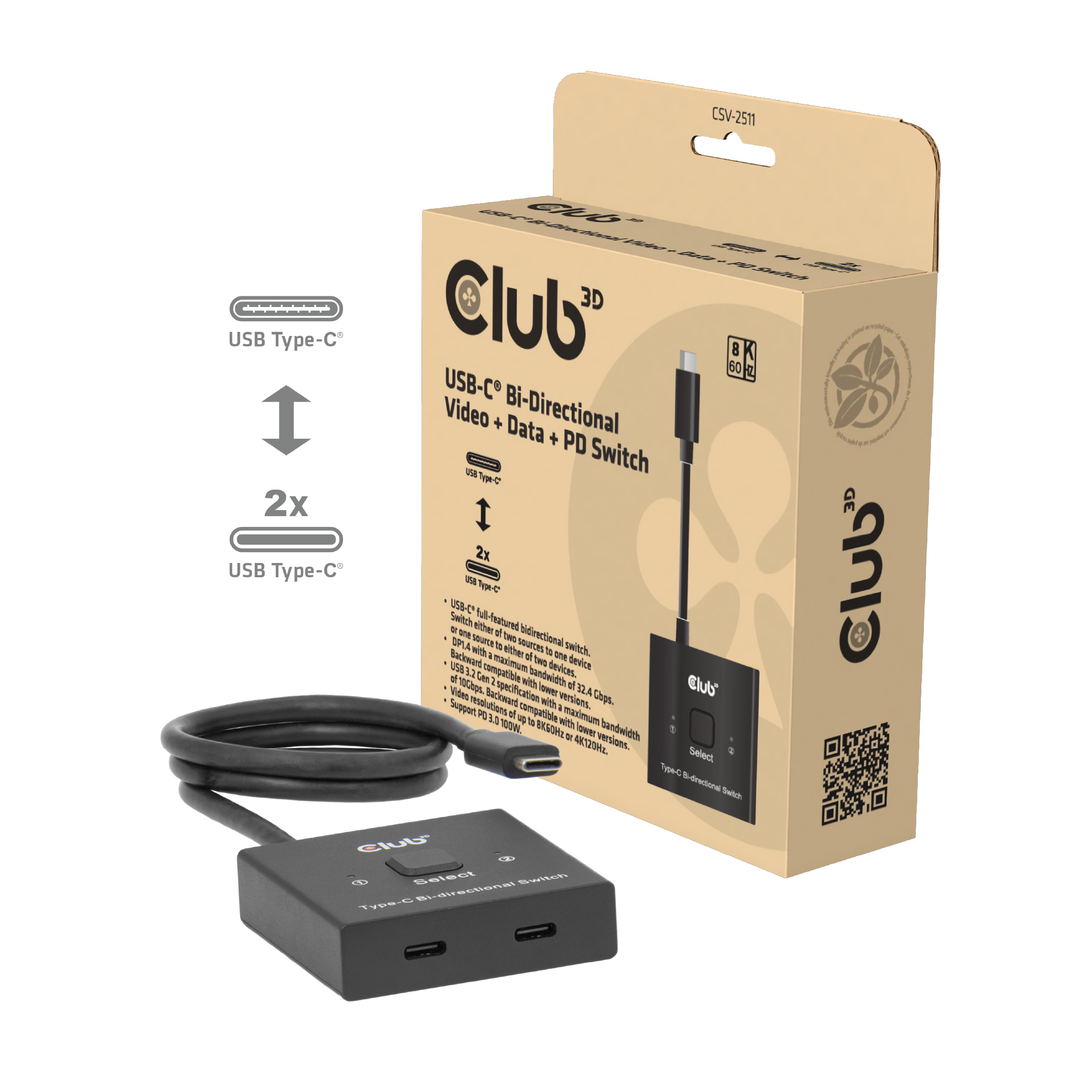 Club 3D USB-C Switch - bidirektional 