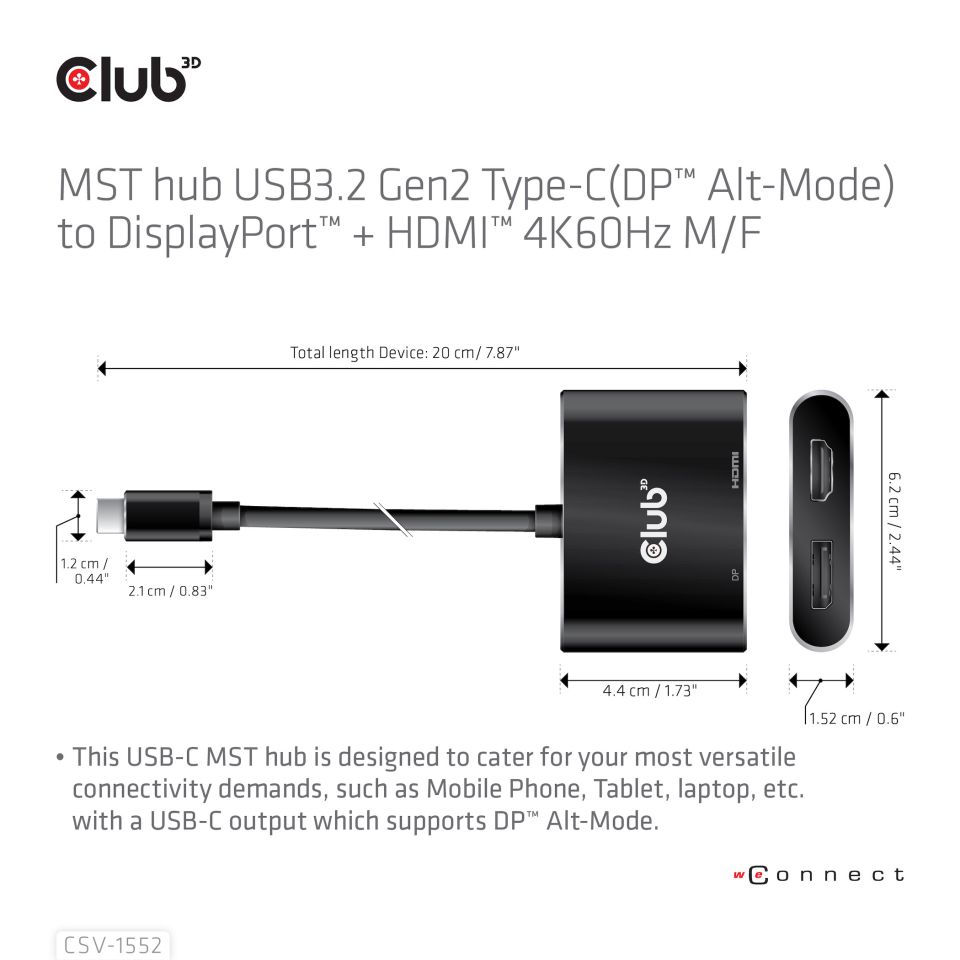Club 3D Multi Stream Transport (MST) HUB - Dual Display