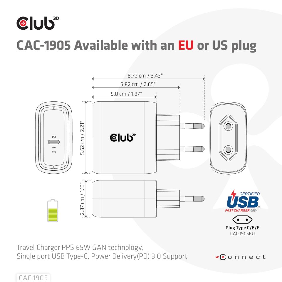 Club 3D Reiseladegerät - 65 W