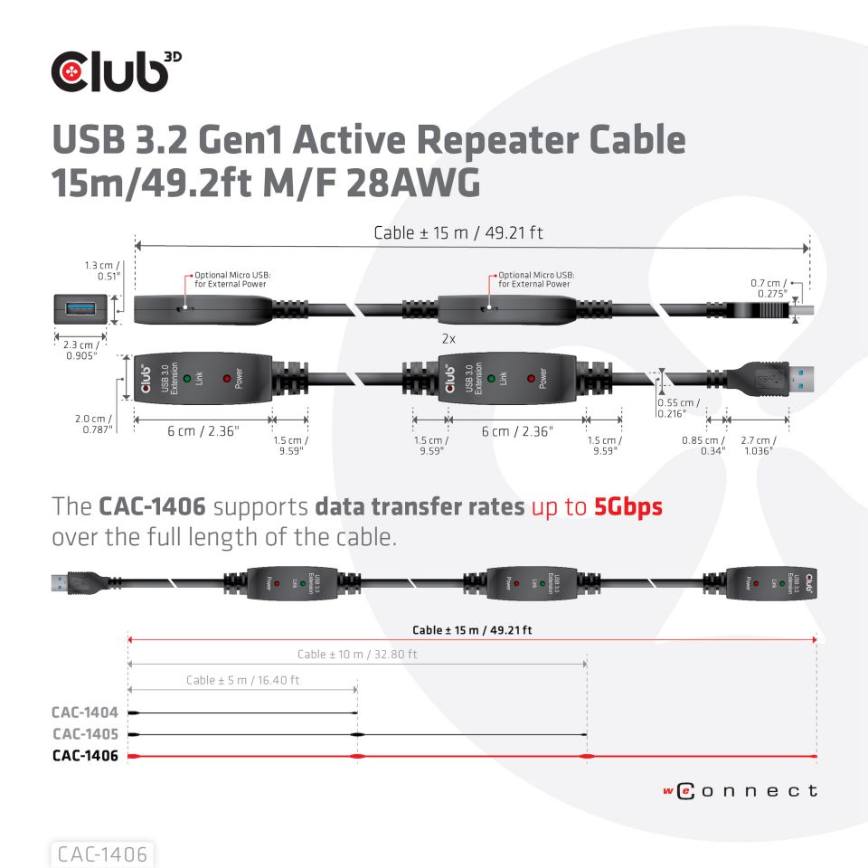 Club 3D USB 3.2 Verlängerungskabel - 15m