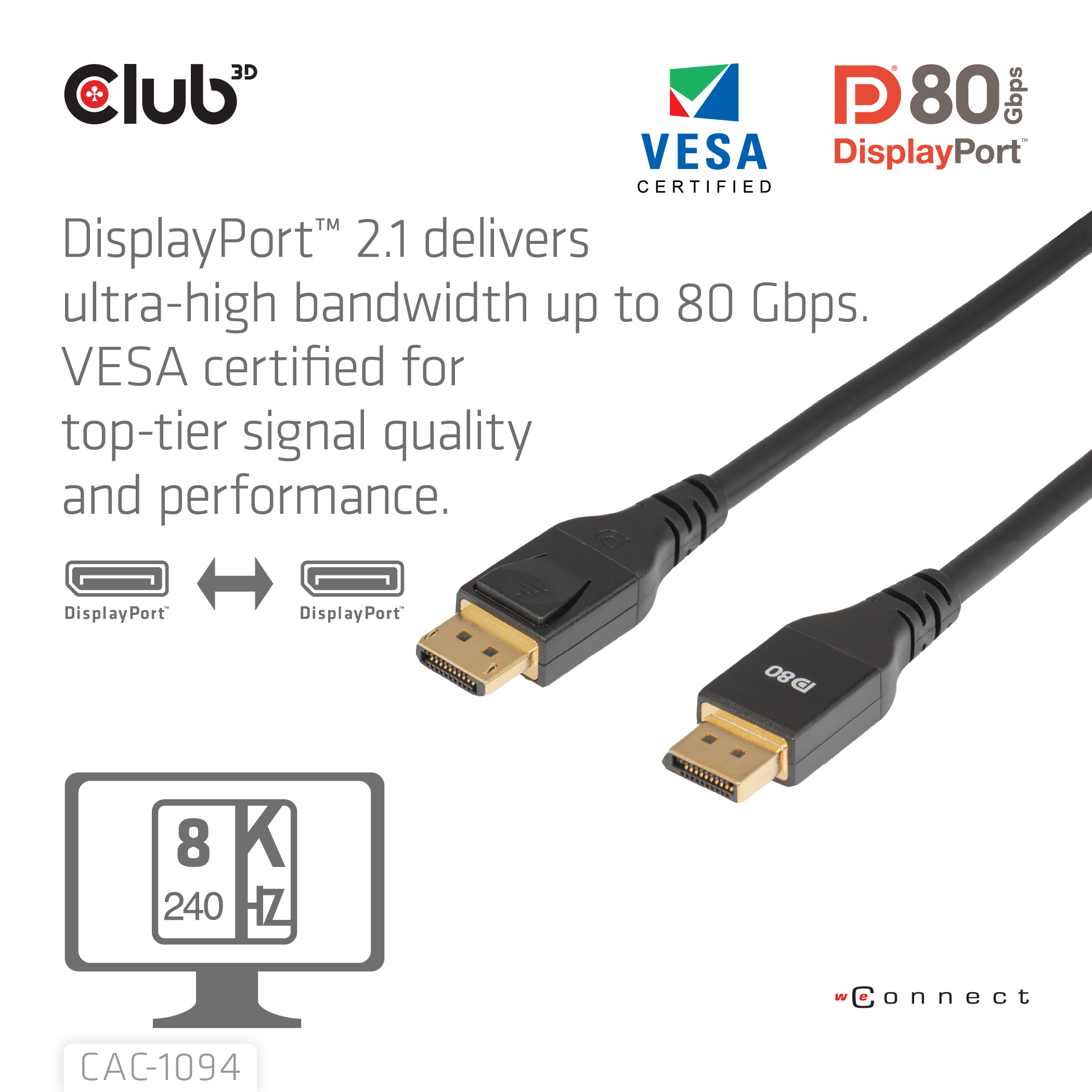 Club 3D DisplayPort 8K240Hz Kabel - 2m