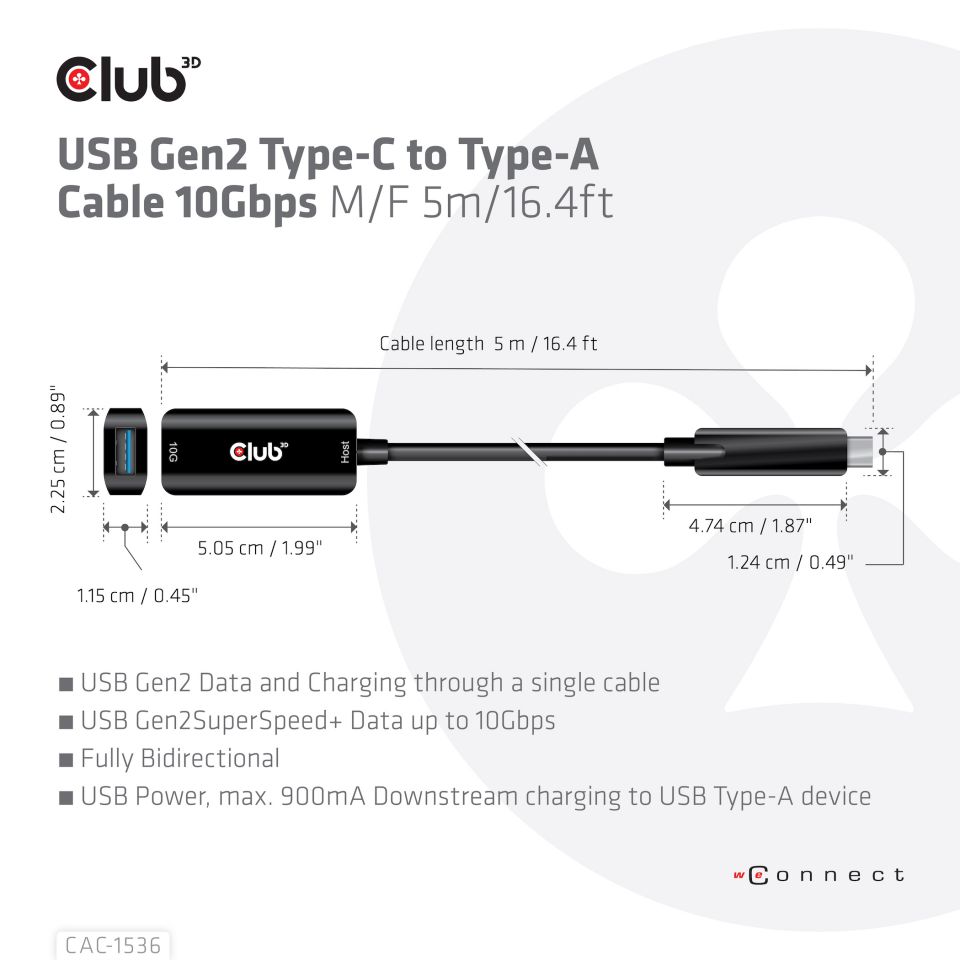 Club 3D USB-C auf USB-A Verlängerungskabel - 5m