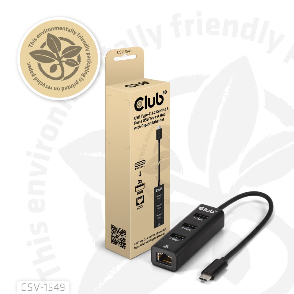 Club 3D USB-C Dockingstation USB-A + Gigabit Ethernet 