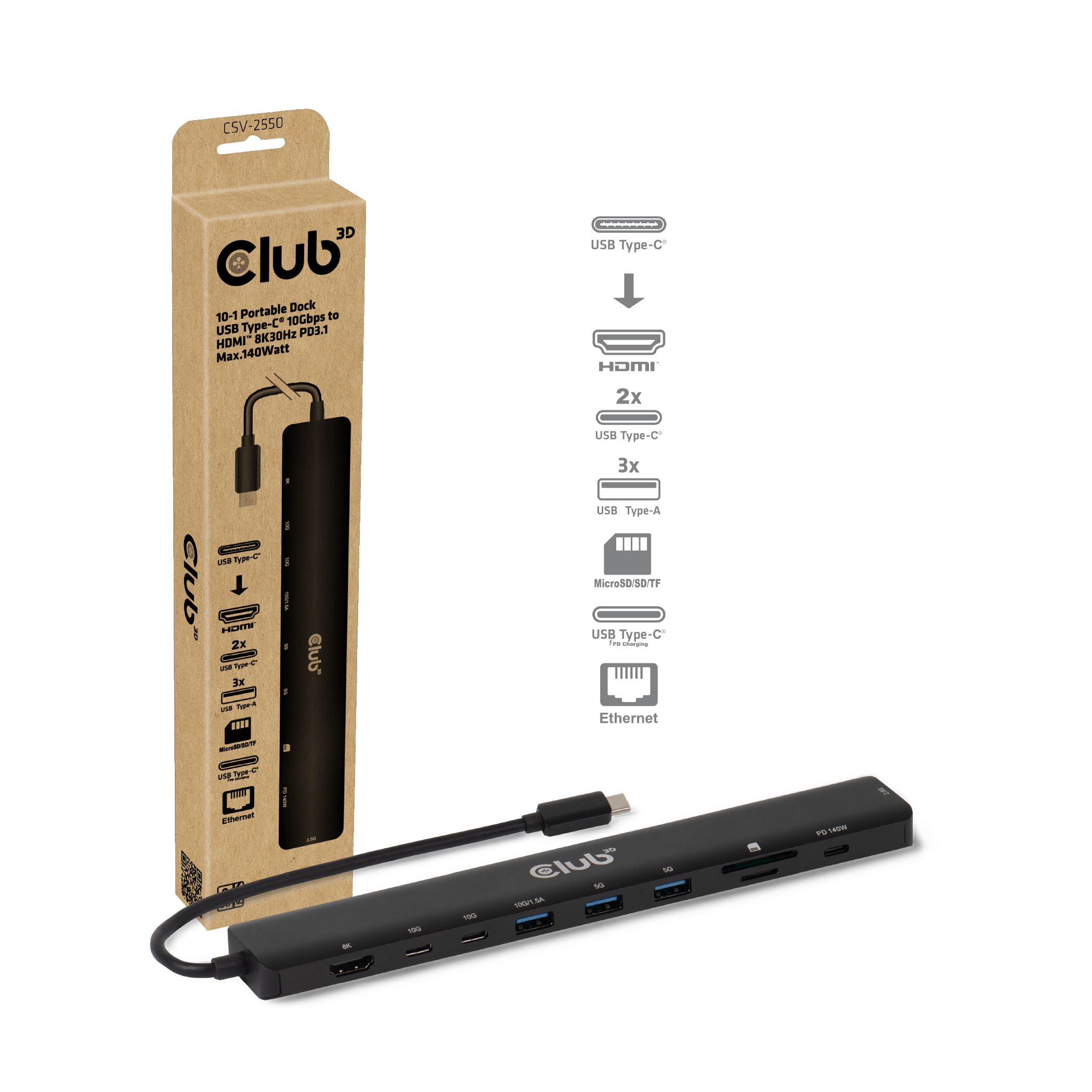 Club 3D USB-C Dockingstation HDMI 8K30Hz 10 in 1