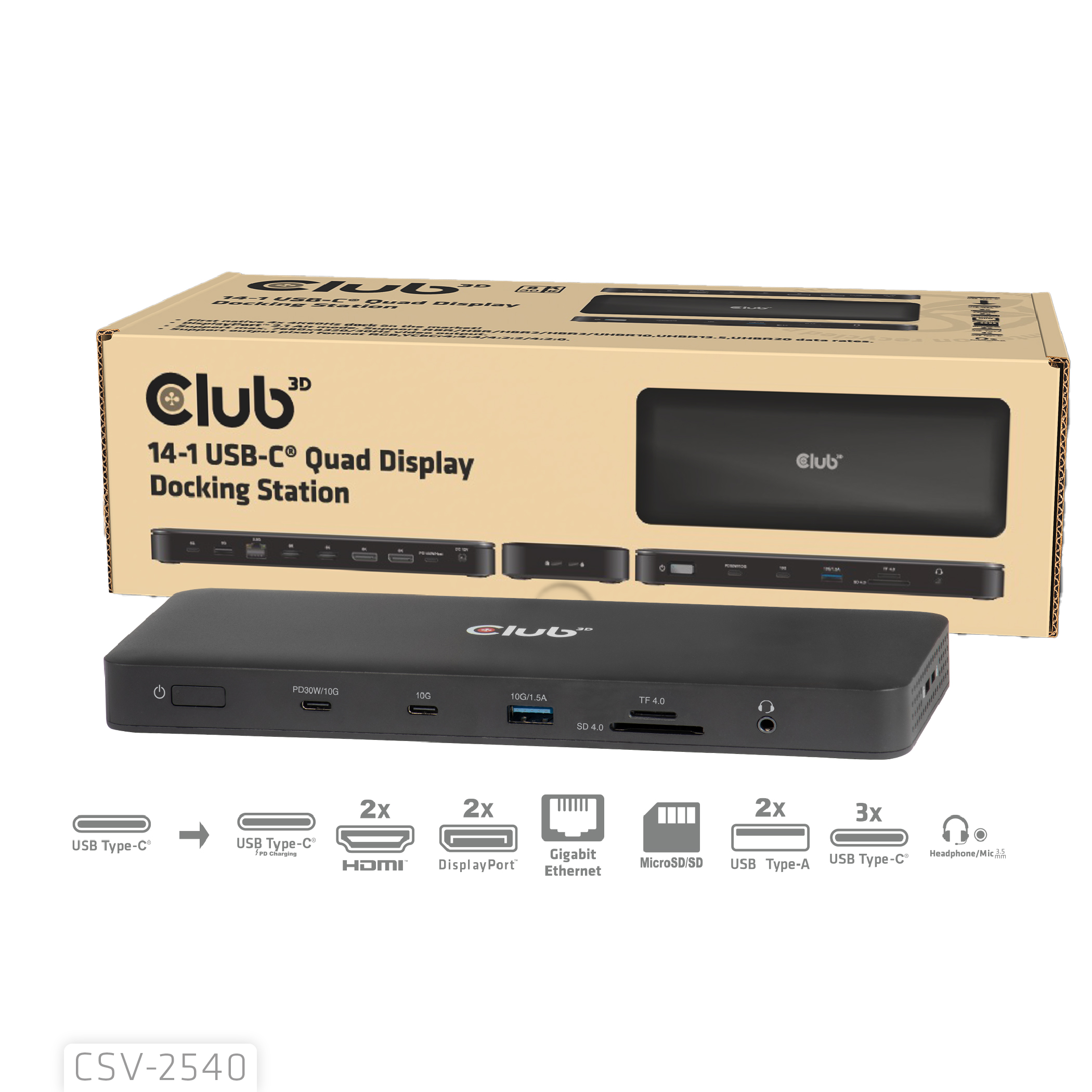 Club 3D Dockingstation - 14 in 1 Quad-Display