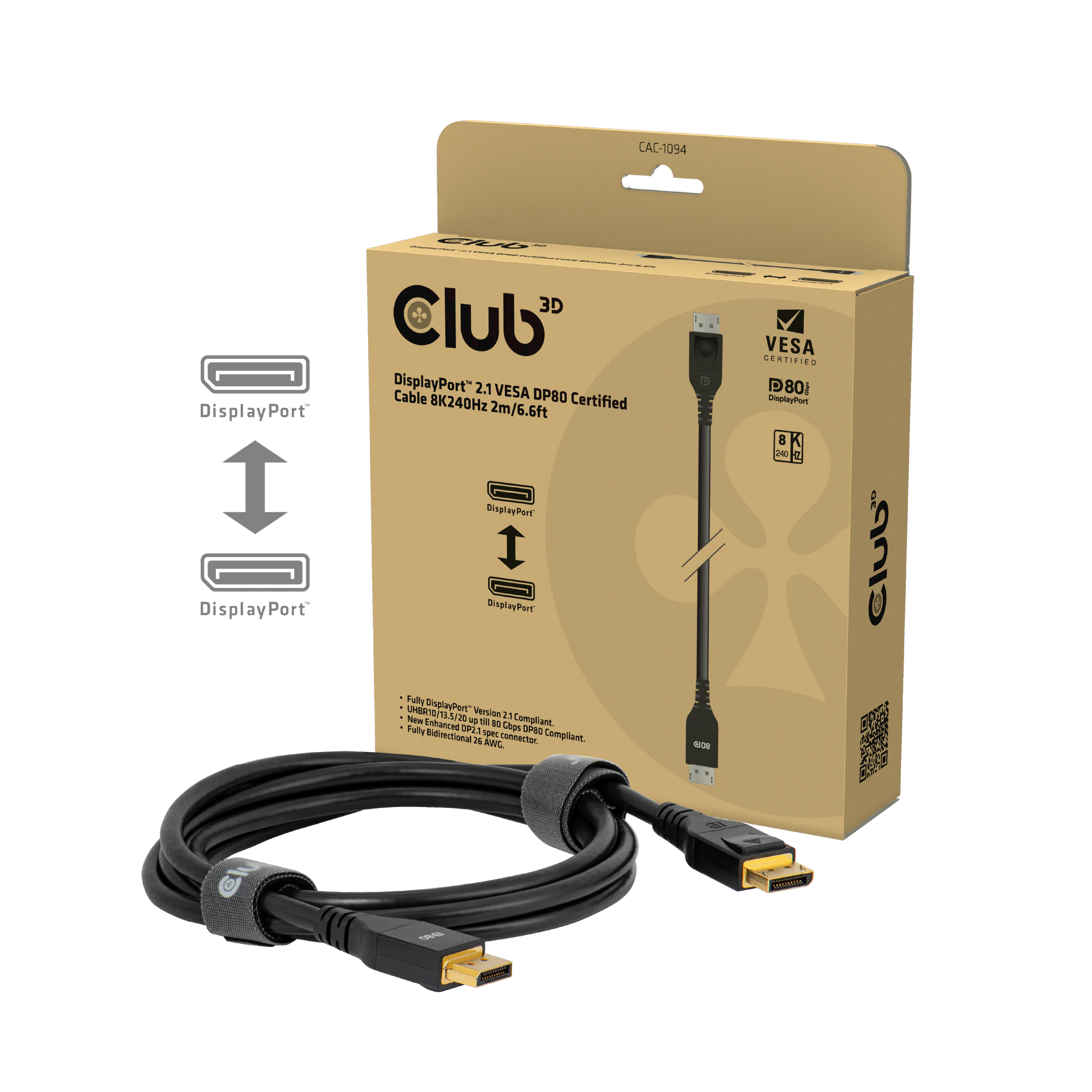 Club 3D DisplayPort 8K240Hz Kabel - 2m