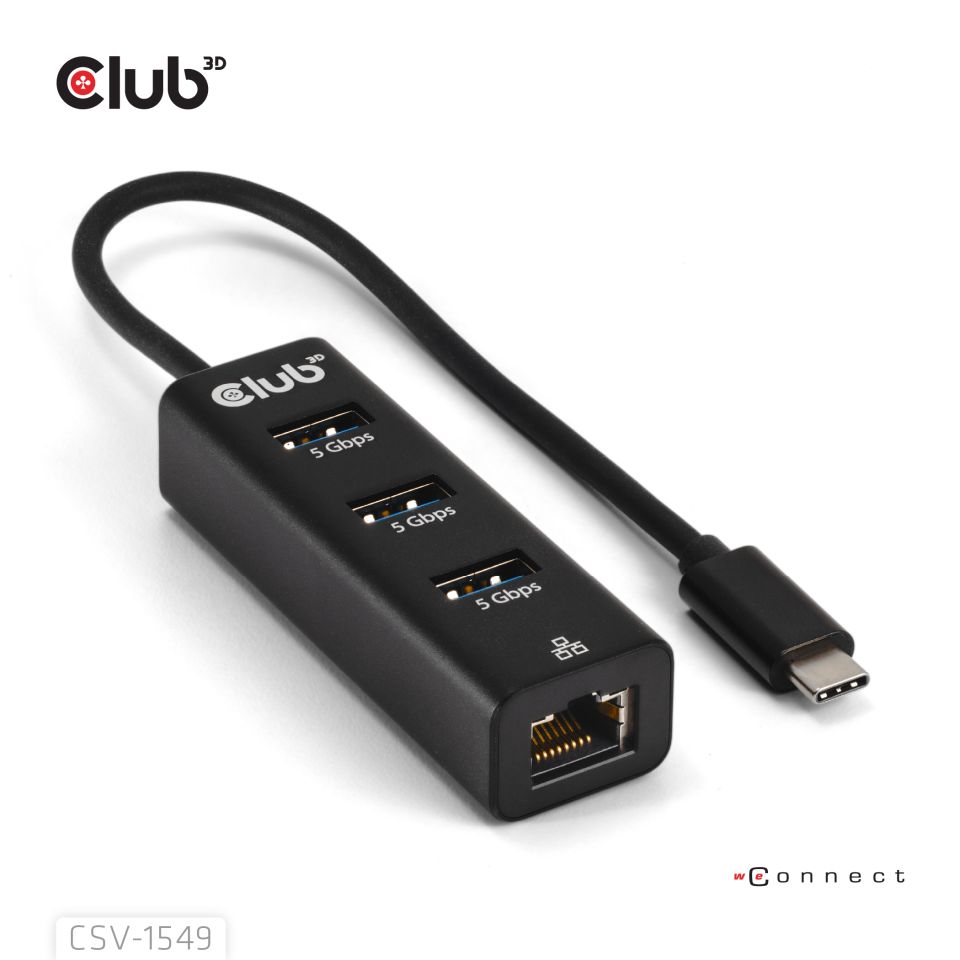 Club 3D USB-C Dockingstation USB-A + Gigabit Ethernet 