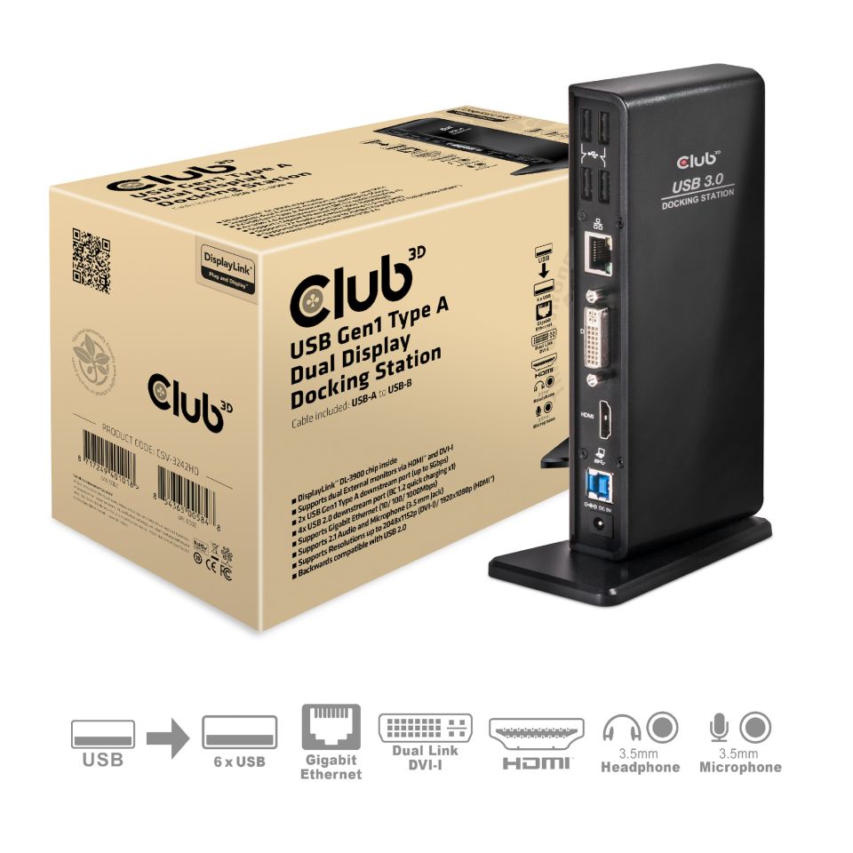 Club 3D USB-B Dockingstation Dual Display 