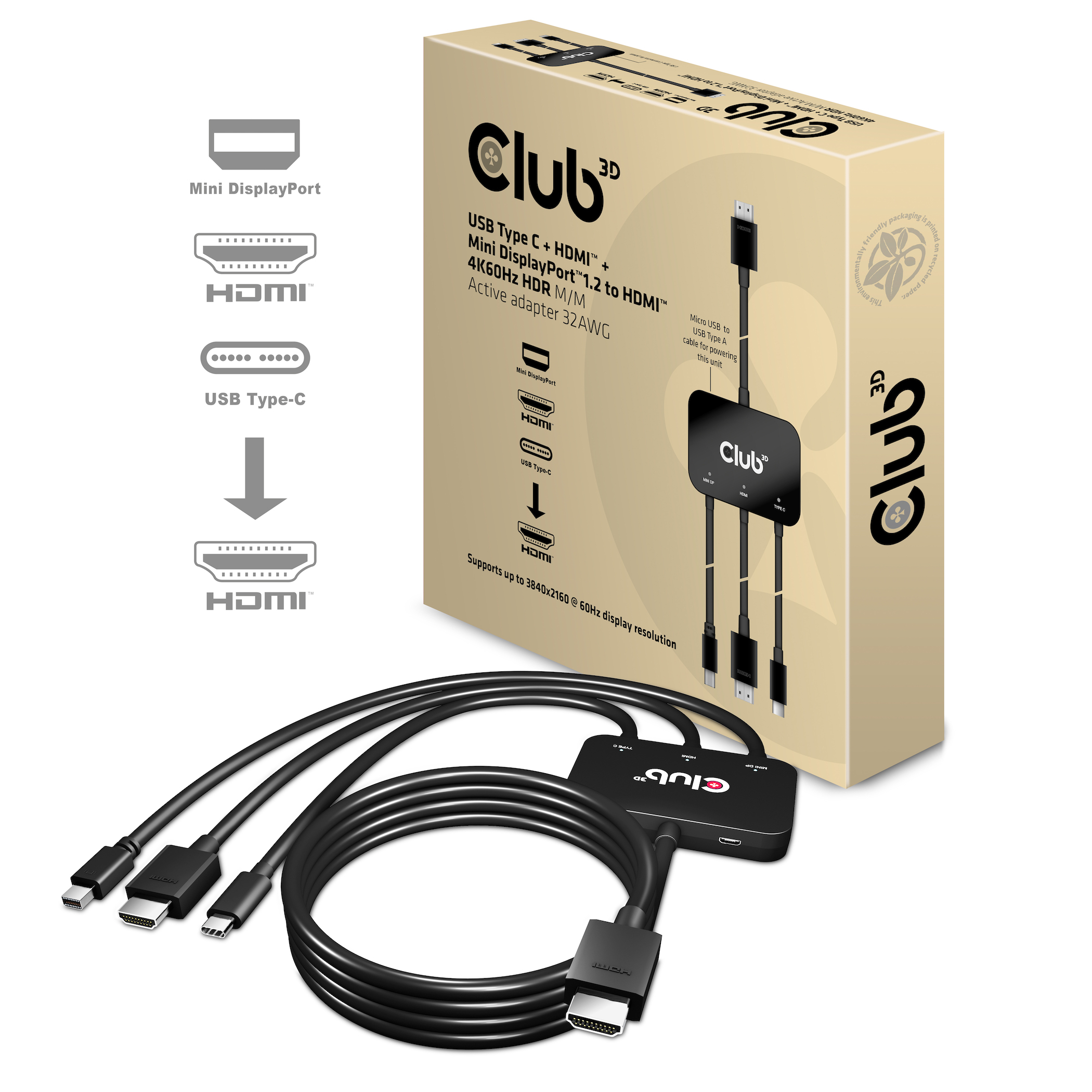 Club 3D Adapter USB-C/HDMI/Mini-DP auf HDMI 