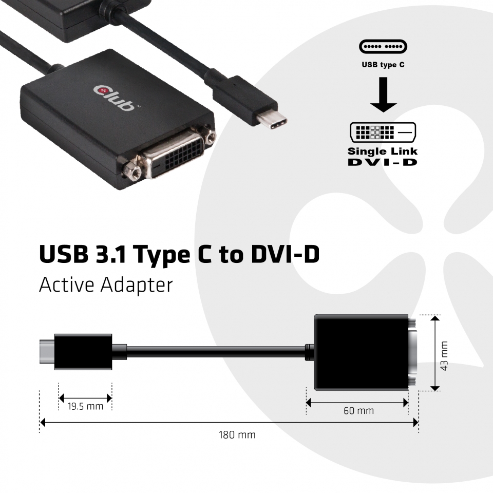 Club 3D USB 3.1 Typ C auf DVI-D Adapter (aktiv)