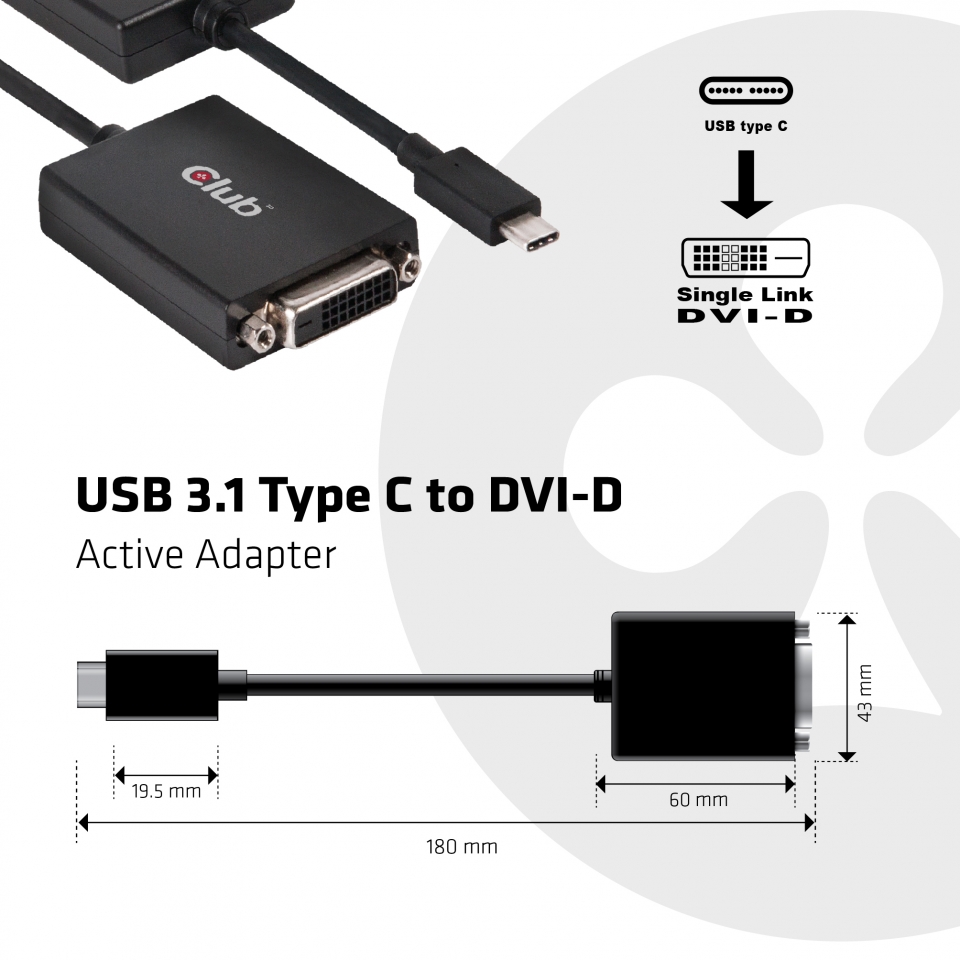 Club 3D USB-C auf DVI-D Adapter (aktiv)