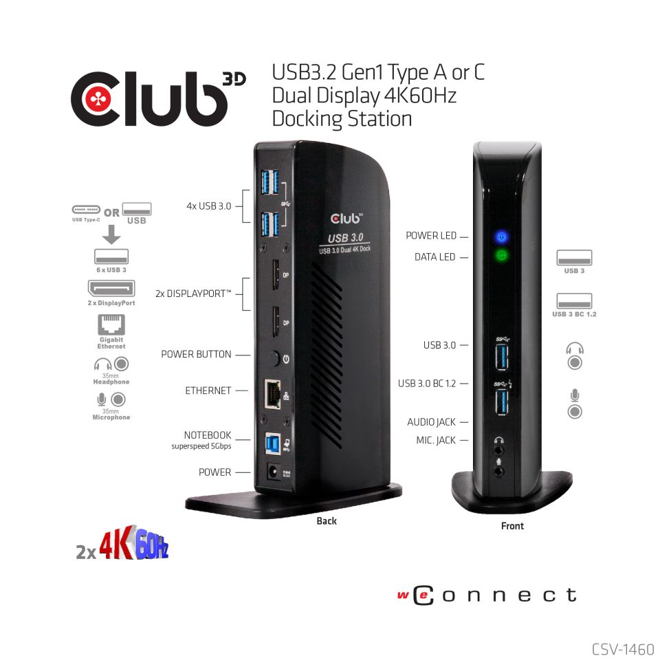 Club 3D USB-C Dockingstation Dual Display 4K60Hz