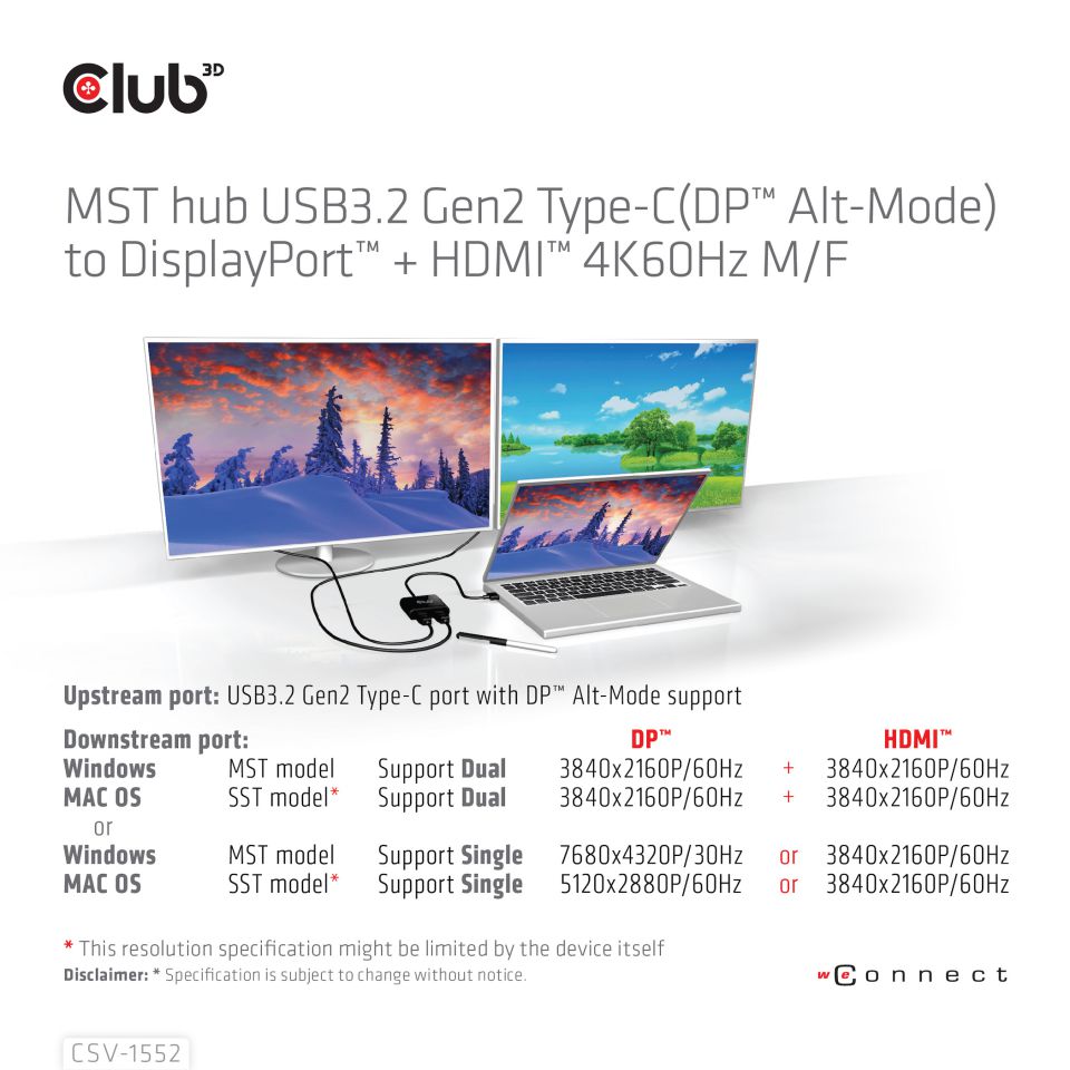Club 3D Multi Stream Transport (MST) HUB - Dual Display