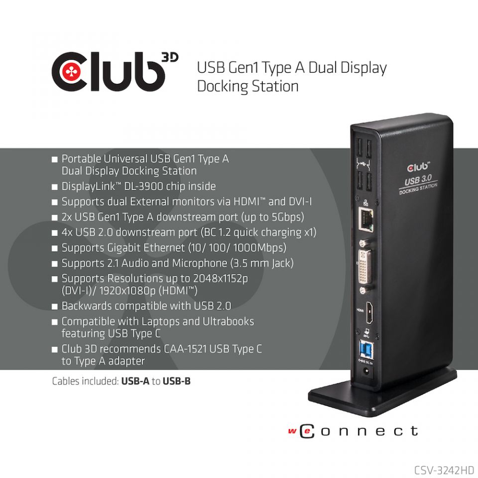 Club 3D USB-B Dockingstation Dual Display 