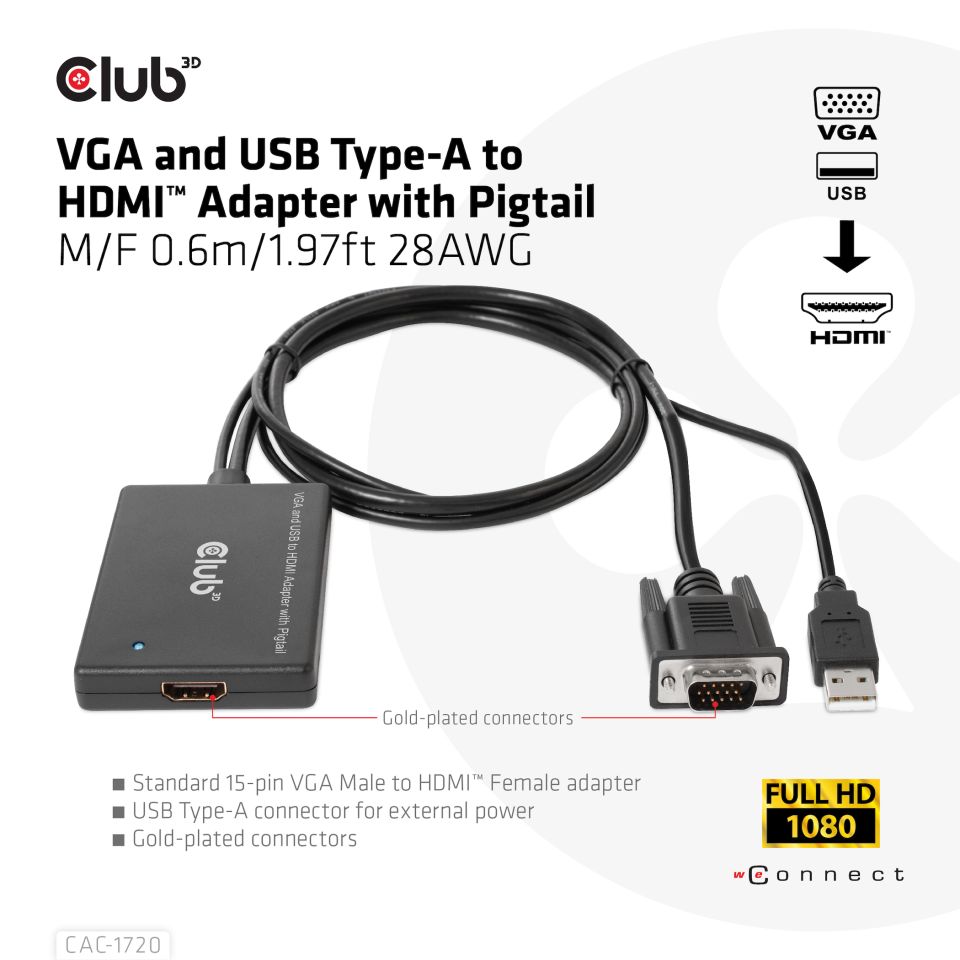 Club 3D VGA  auf HDMI Adapter - 0,6m