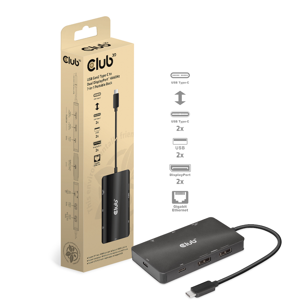 Club 3D USB-C auf Dual DisplayPort Multi Hub