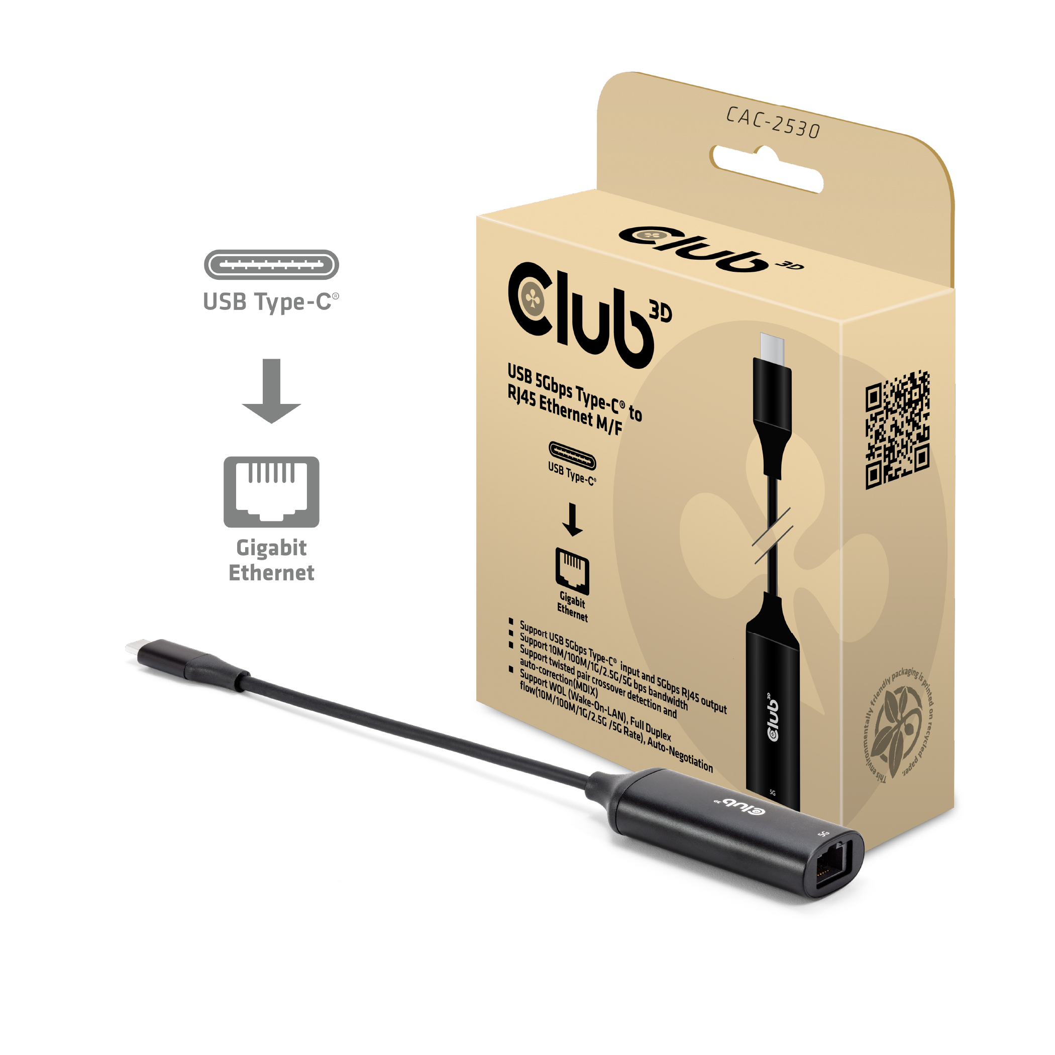 Club 3D Adapter USB-C auf RJ45 