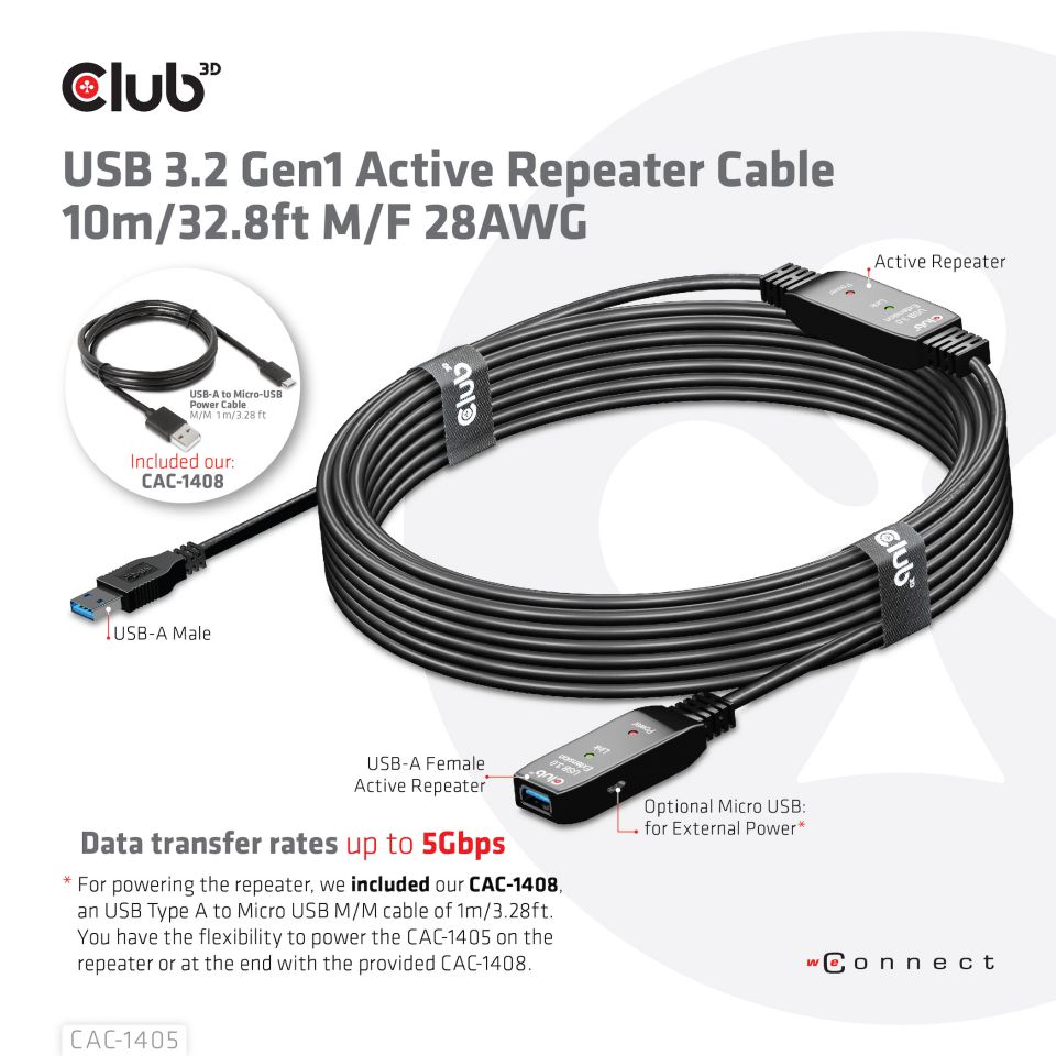 Club 3D USB 3.2 Verlängerungskabel - 10m