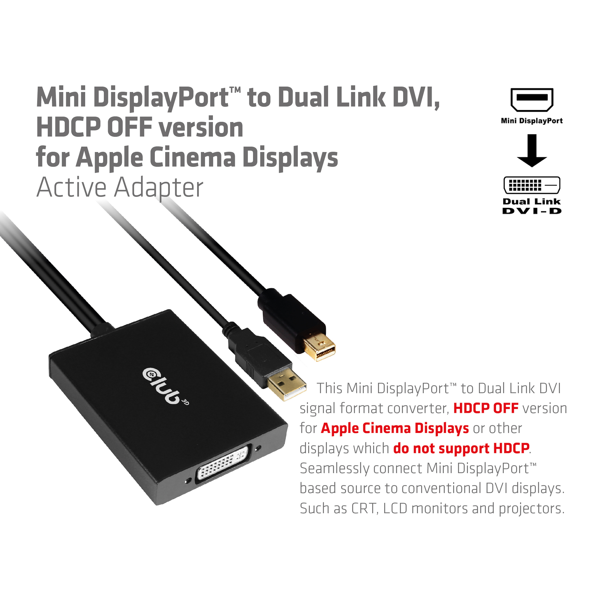 Club 3D Mini DisplayPort auf DVI-D Adapter - HDCP Off