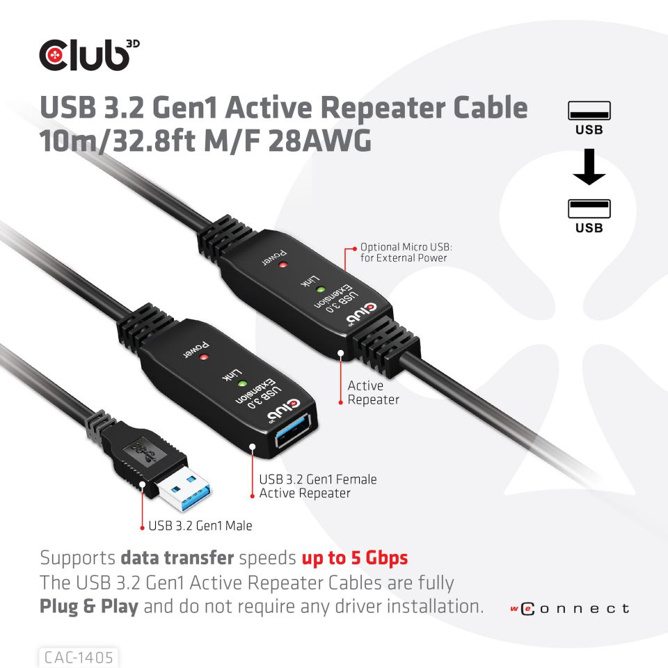 Club 3D USB 3.2 Verlängerungskabel - 10m