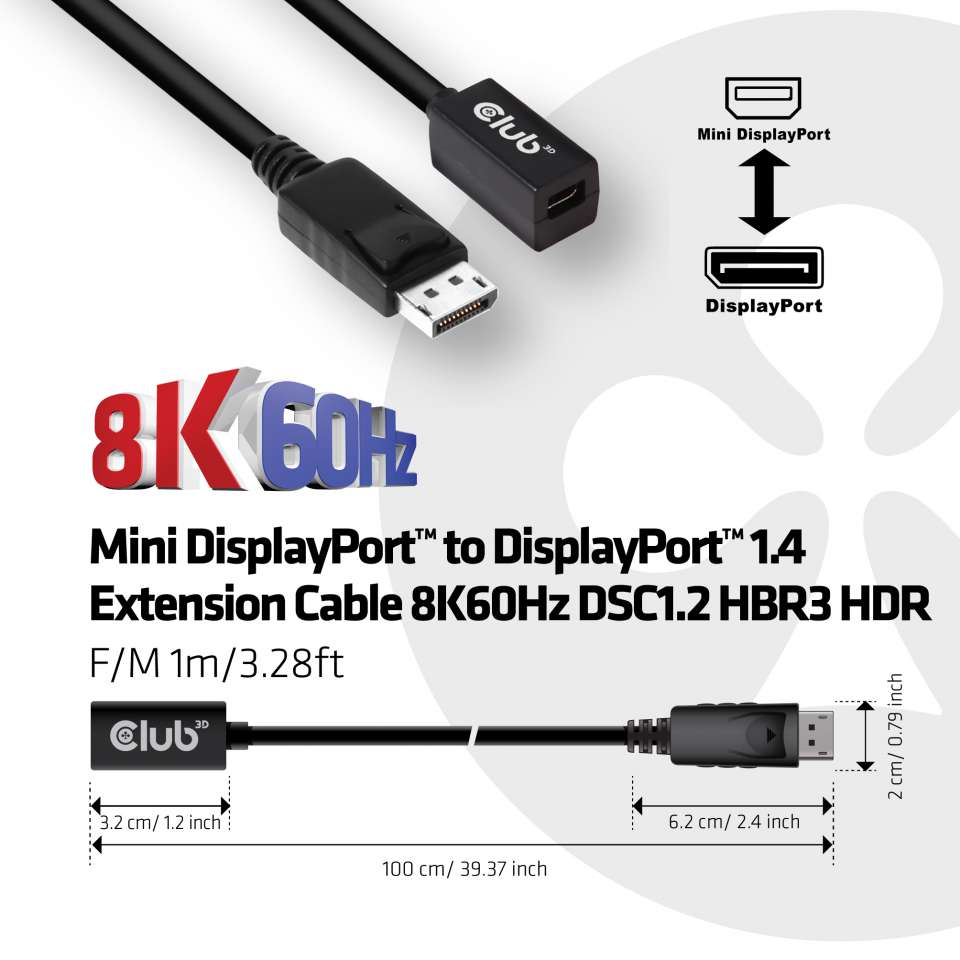 Club 3D Mini DisplayPort-Verlängerungskabel - 1m