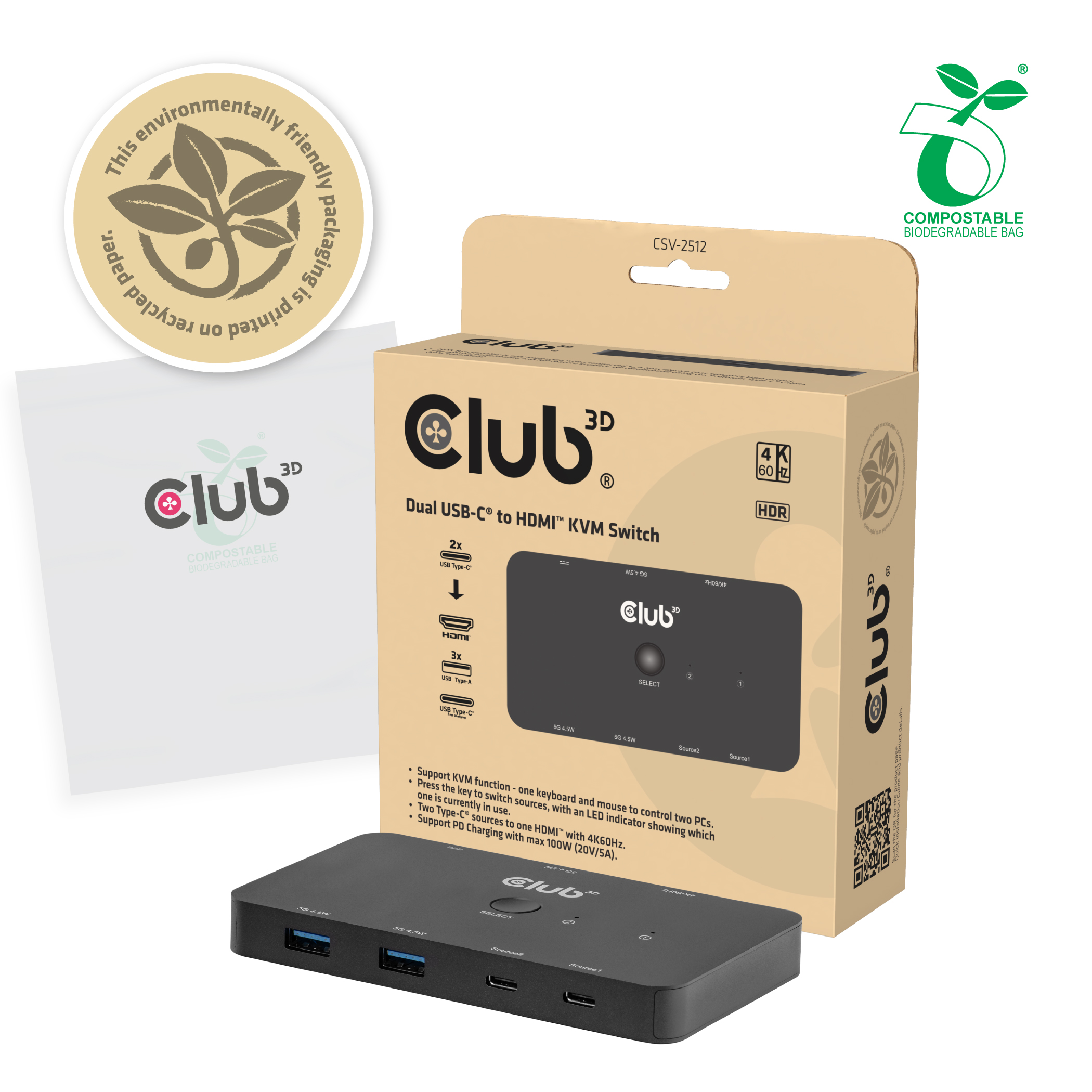 Club 3D KVM Switch Dual USB-C